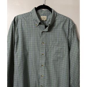 LL Bean‎ Shirt Mens Large Button Down Bl & Grn Plaid Long Sleeve Traditional Fit